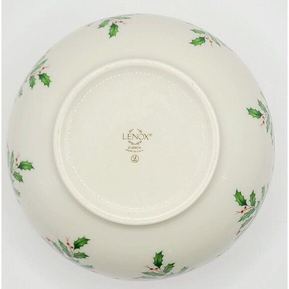 Lenox Holiday Holly Berry Ivory Porcelain Pierced Bowl w/ Gold Trim Made in USA - Picture 5 of 8